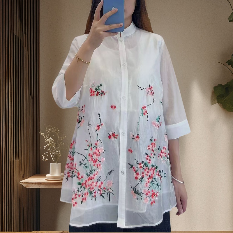 Embroidery Men Shirt - Alta qualidade estilo chinês gola superior