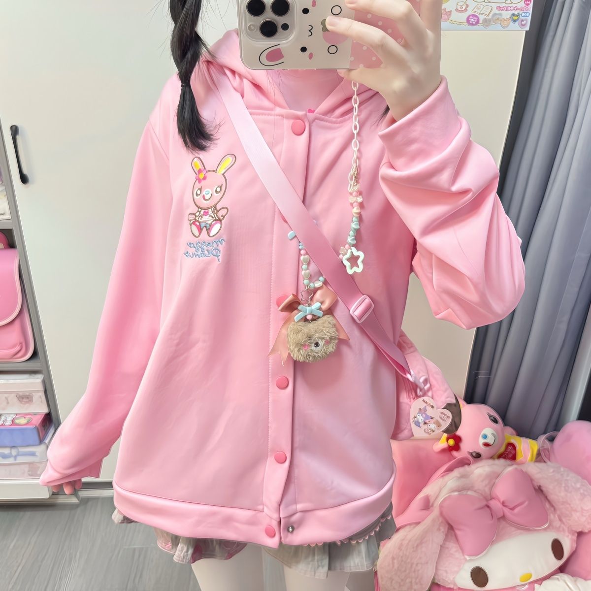 Embroidery Zip Up Hoodie - Japonês dos desenhos animados mp bordado