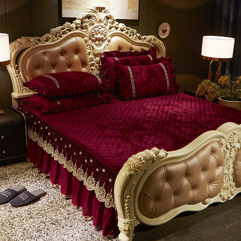 Embroidery Quilt Cover - AI WINSURE-Bordado Lace Velvet Colcha, plissado,