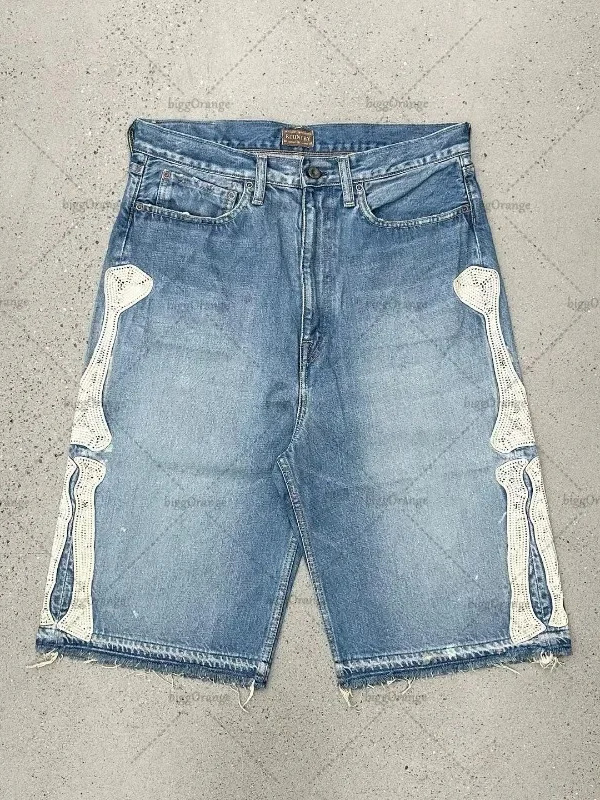 Embroidery Font - Shorts Jeans Feminino Deeptown Y2K Vintage