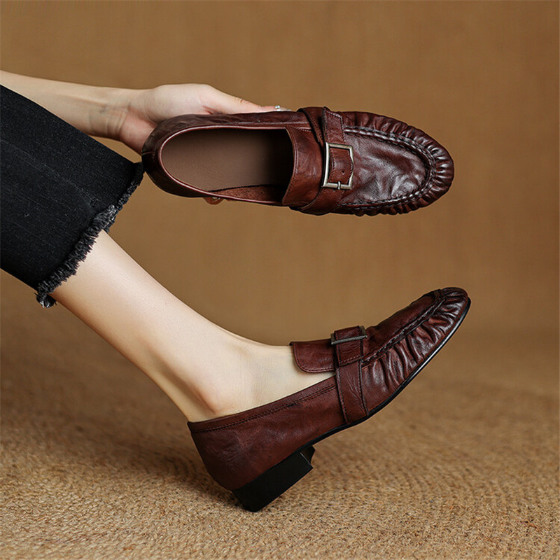 Embroidery Flat Shoes - Mocassins de couro genuíno para mulheres,