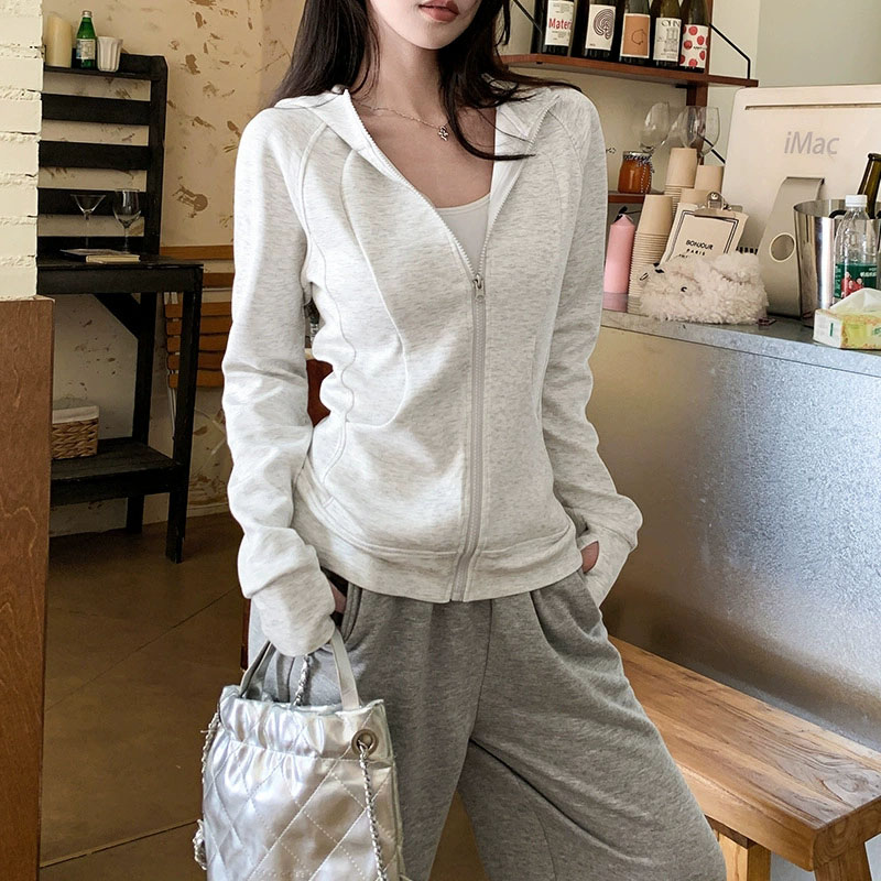Embroidery Zip Up Hoodie - Jaqueta Esportiva Feminina com Capuz Nova