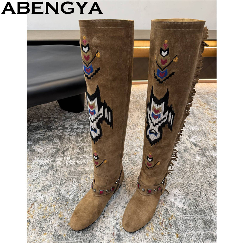 Embroidery On Leather - Abengya 2026 inverno novas botas altas