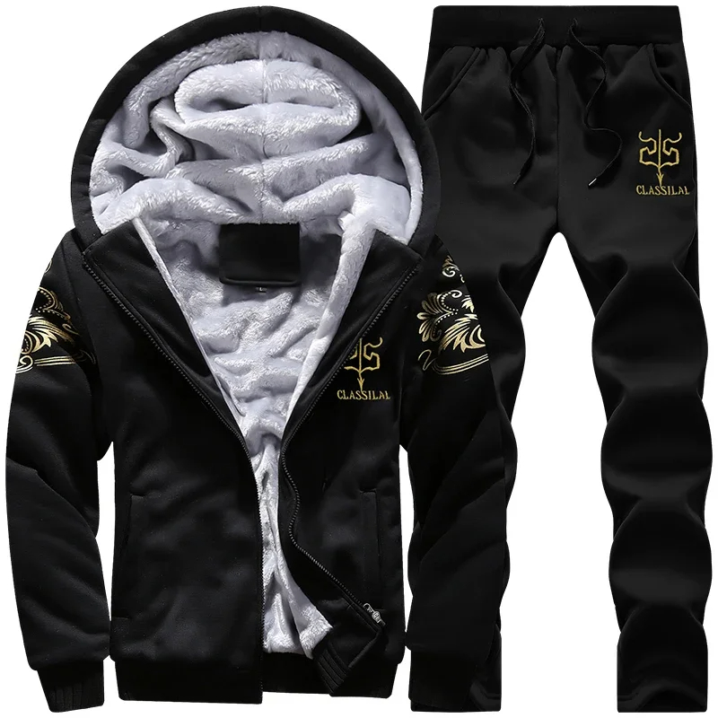 Embroidery Zip Up Hoodie - Outono inverno conjuntos de esportes masculinos
