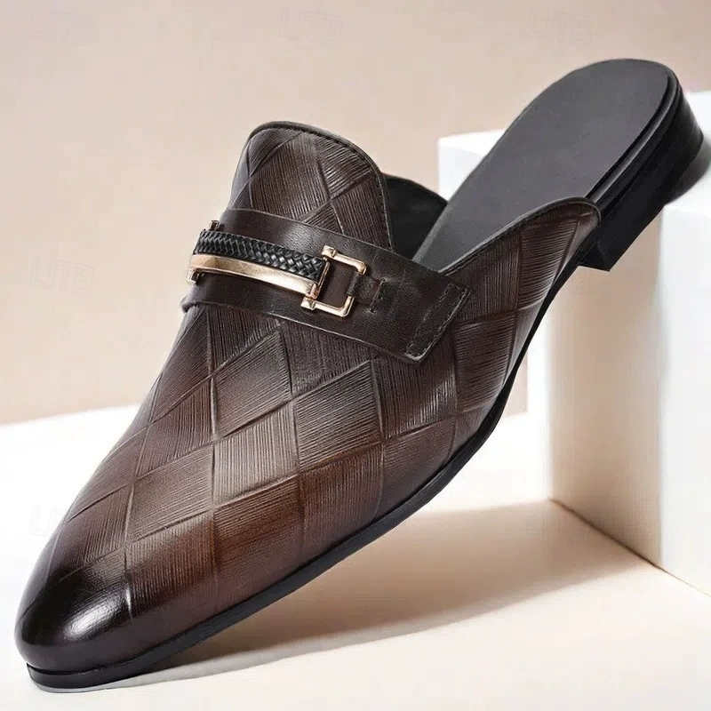 Embroidery On Leather - Mules planos masculinos chinelos deslizamento em