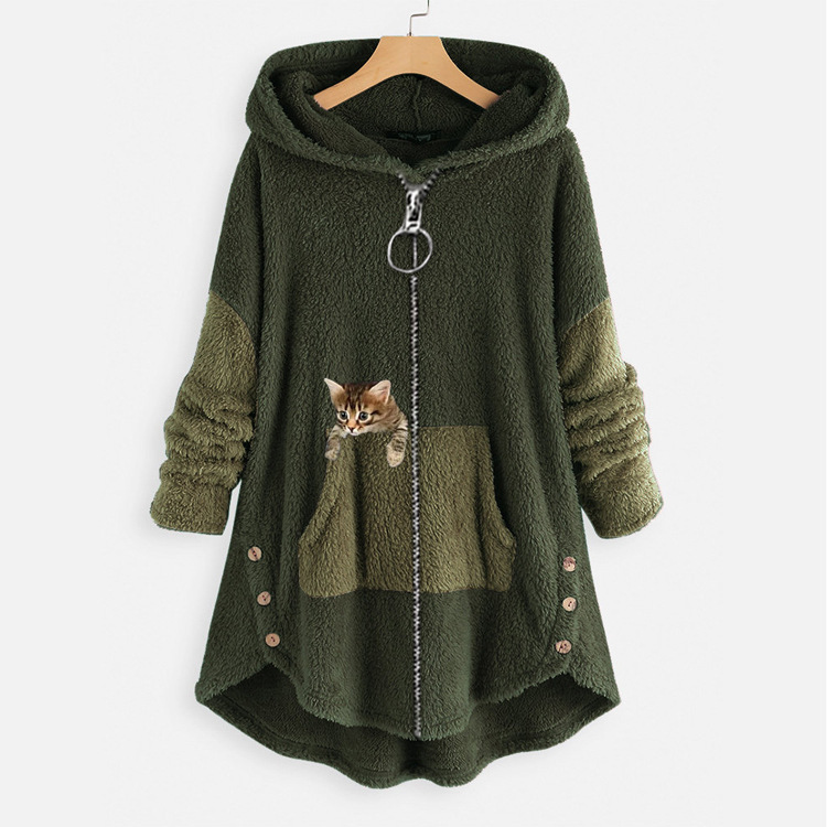 Embroidery Zip Up Hoodie - Casaco com capuz jaqueta feminina moletom