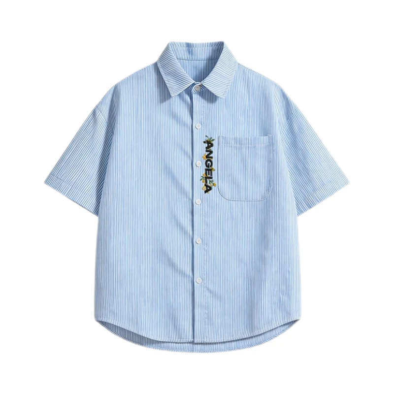 Embroidery Men Shirt - Camisa Listrada de Manga Curta para