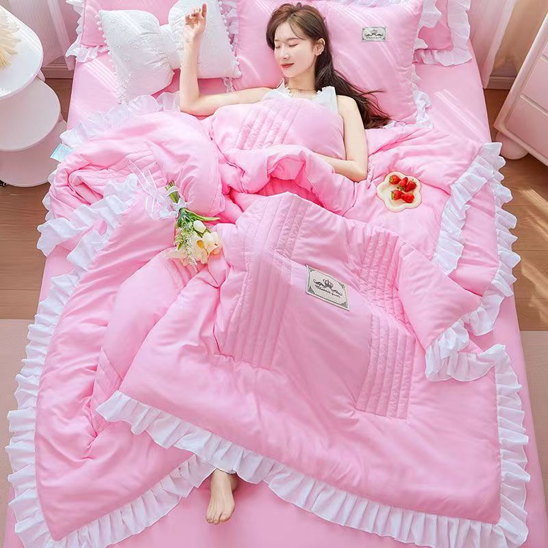 Embroidery Quilt Cover - 1/3pc coreano princesa babados flores bordado