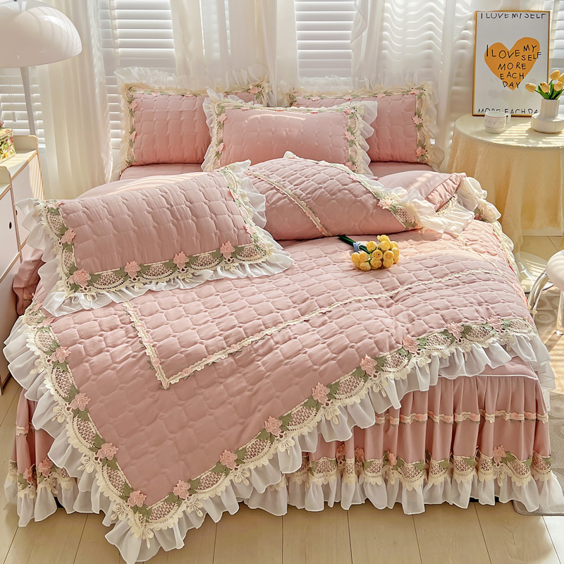 Embroidery Quilt Cover - Rosa coreano princesa estilo cama conjunto