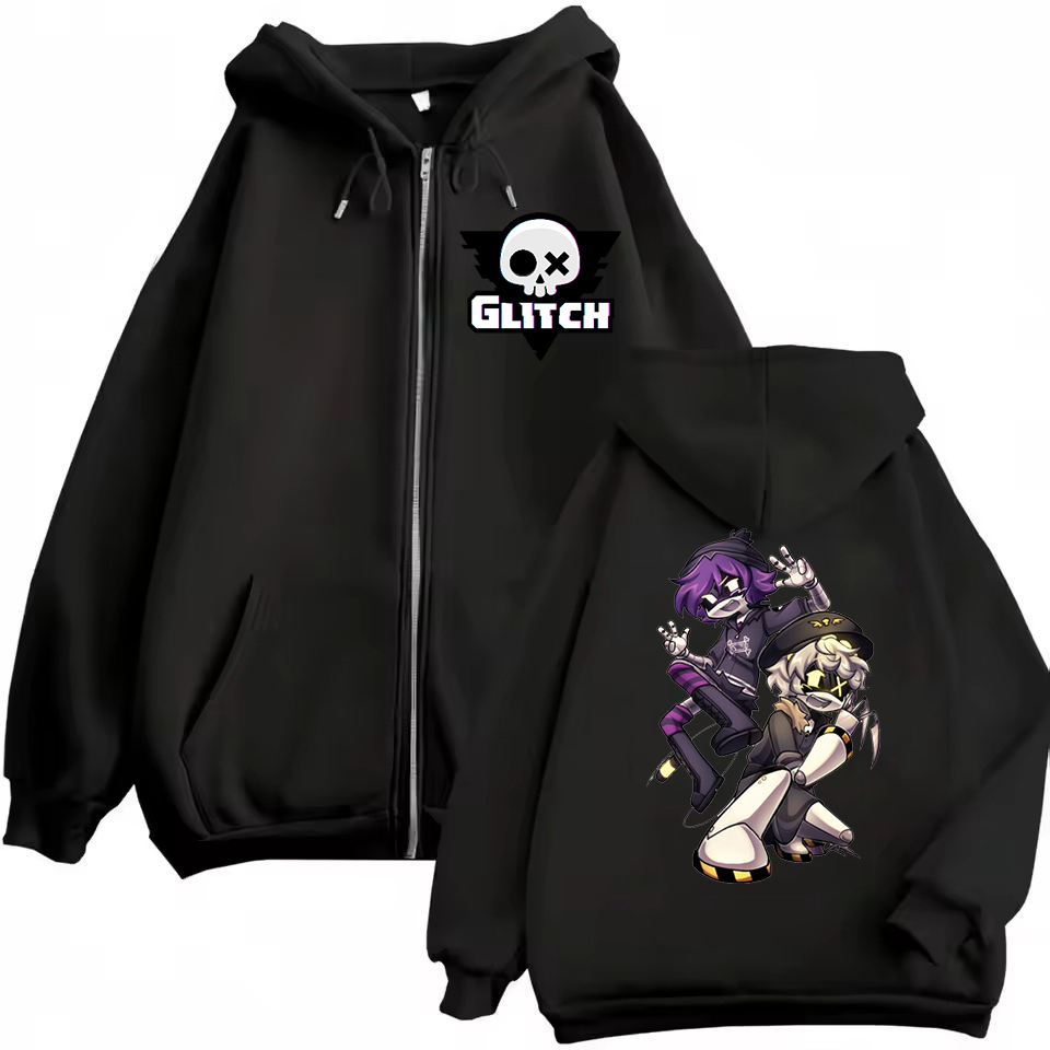 Embroidery Zip Up Hoodie - Anime assassinato drones zíper hoodie dos