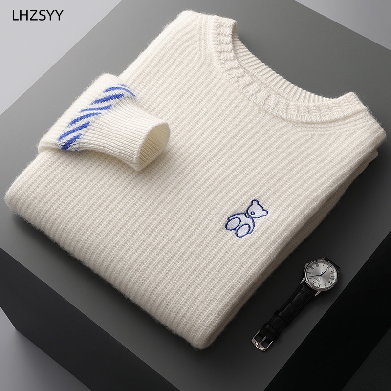 Embroidery Men Shirt - Lhzsyy-Suéter de caxemira bordado masculino, lã