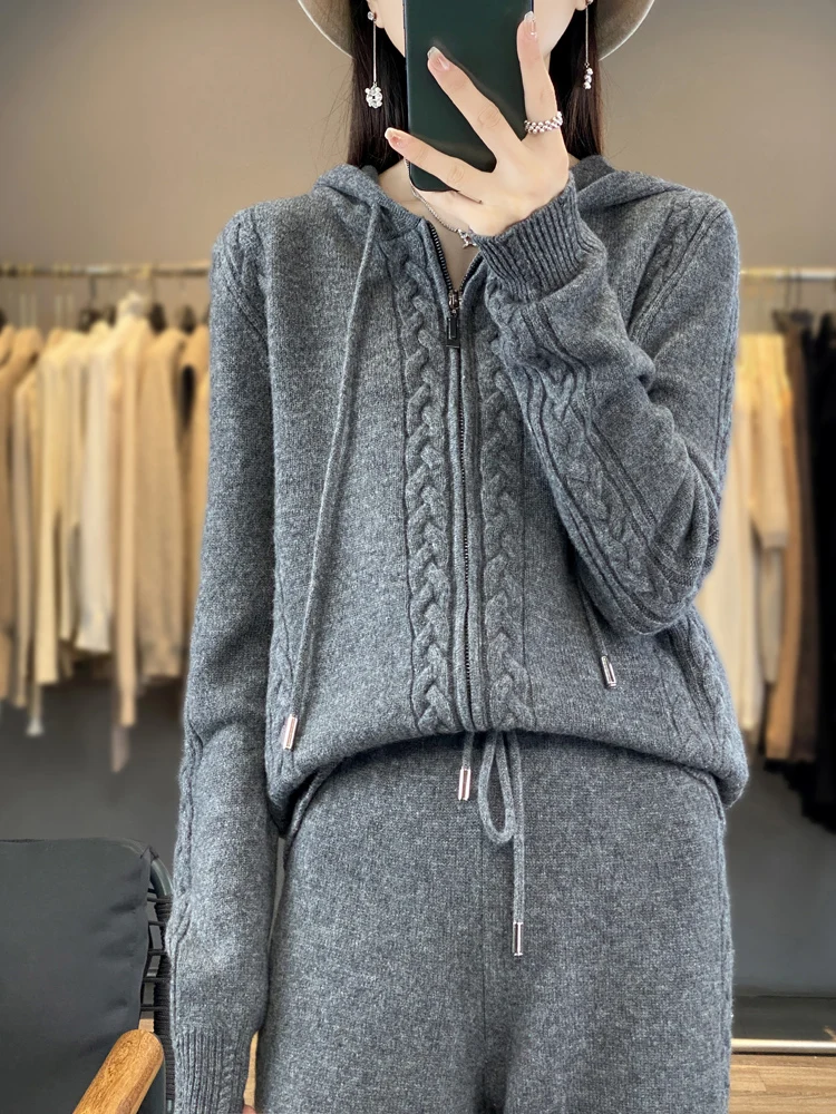 Embroidery Zip Up Hoodie - Conjunto Feminino de 2 Peças em