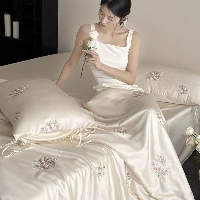 Embroidery Quilt Cover - Luxo frança estilo lyocell fibra colcha