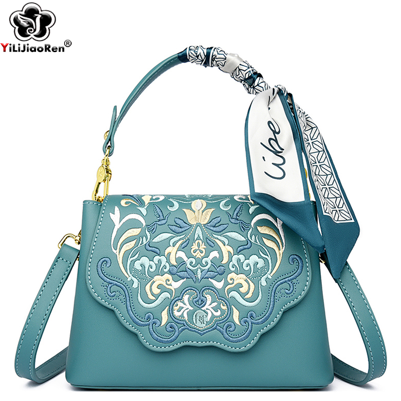 Embroidery On Leather - Bolsa de ombro bordada para mulheres,
