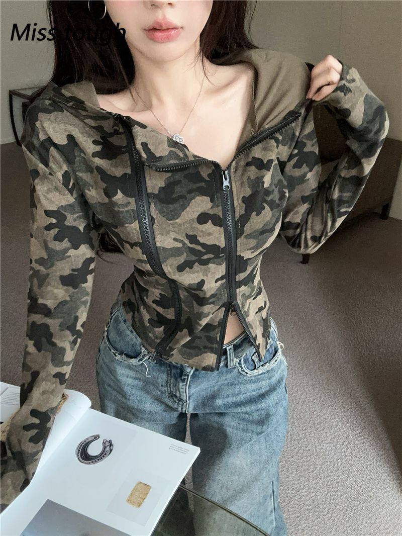 Feminino camo zip-up hoodie re - Embroidery Zip Up Hoodie avaliação e preço