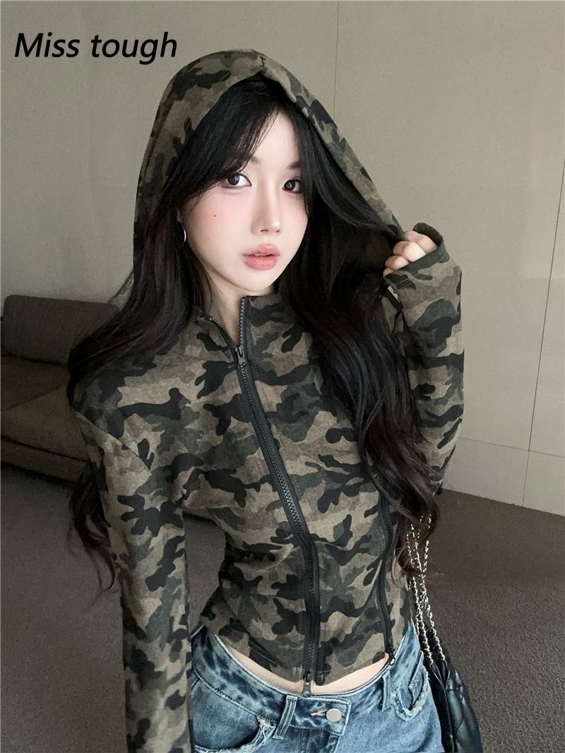 Feminino camo zip-up hoodie re - Embroidery Zip Up Hoodie avaliação e preço