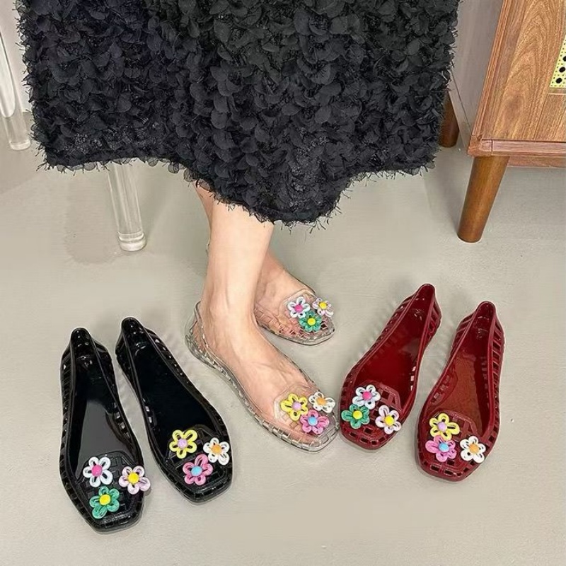 Sapatos de gelatina vazados es - Embroidery Flat Shoes avaliação e preço