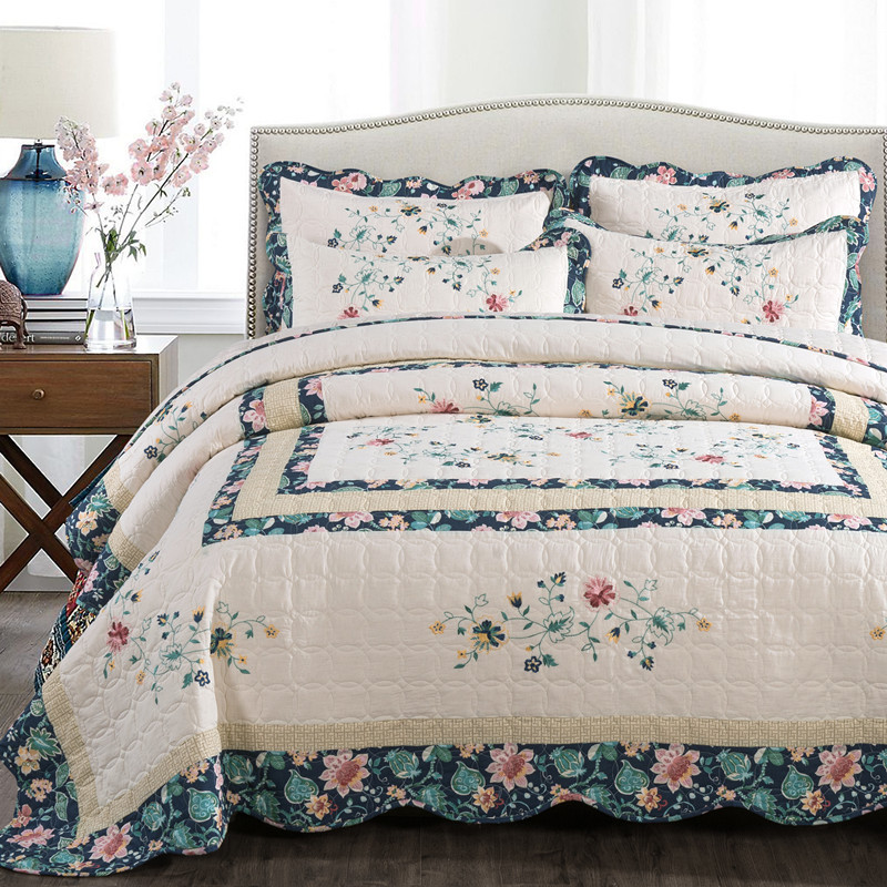 Algodão floral acolchoado Colc - Embroidery Quilt Cover avaliação e preço