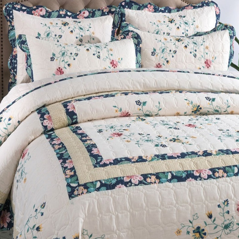 Algodão floral acolchoado Colc - Embroidery Quilt Cover avaliação e preço
