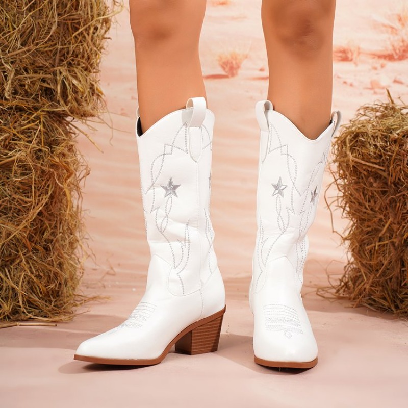 Botas Femininas de Cano Médio  - Embroidery On Leather avaliação e preço