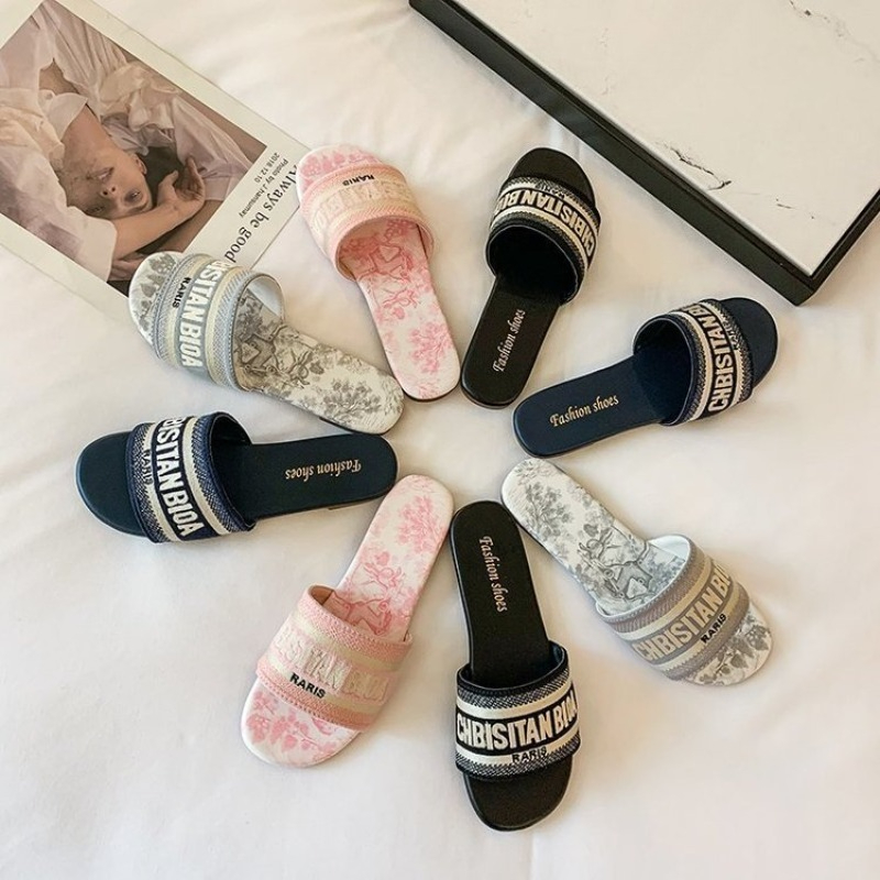 Moda feminina chinelos planos  - Embroidery Font avaliação e preço
