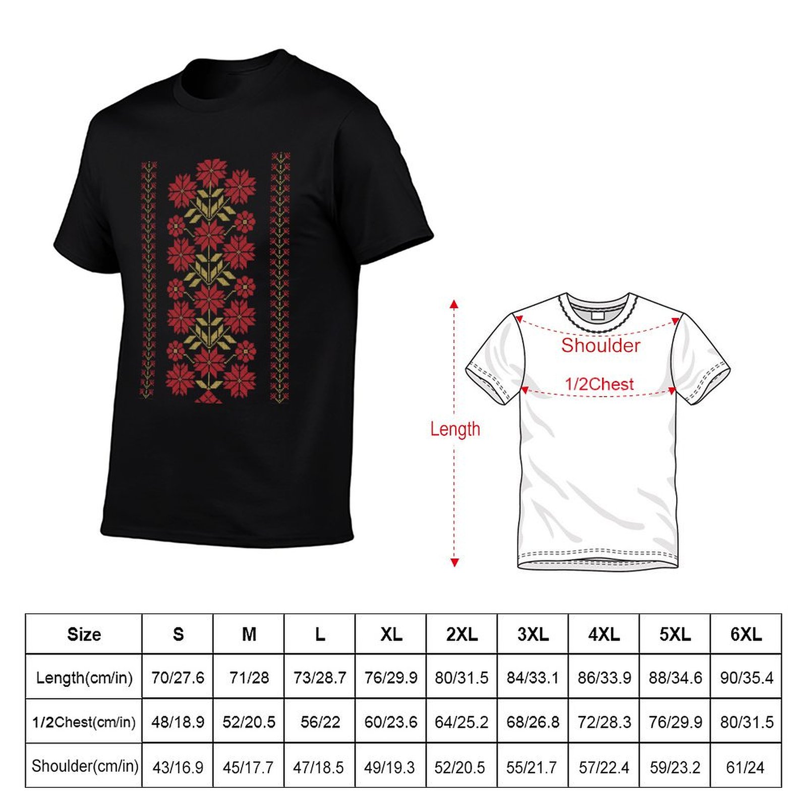 Camiseta Tradicional com Borda - Embroidery Design Patterns Flowers avaliação e preço