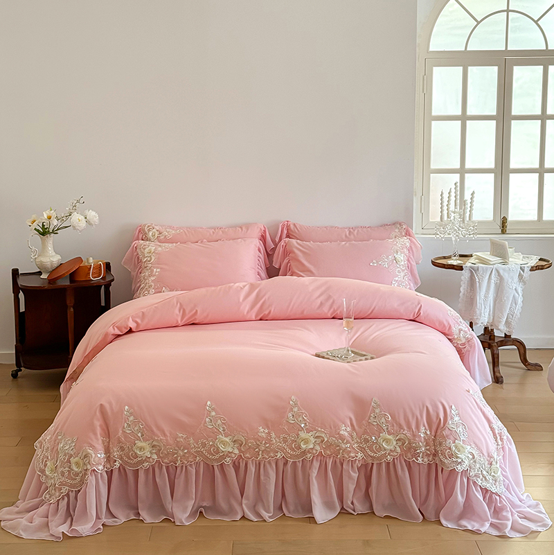 Elegante laço rosa bordado con - Embroidery Quilt Cover avaliação e preço